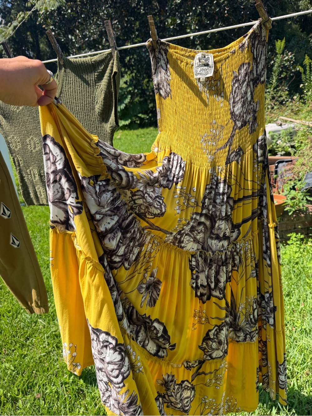 Just My Size Yellow Strapless Floral Maxi Dress